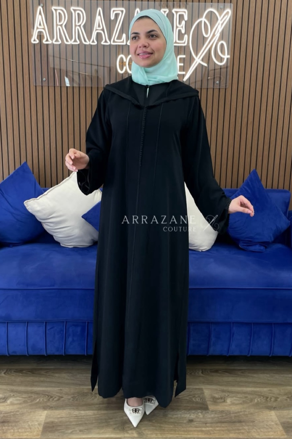 Djellaba crêpe double berchman noir | CasaZaz