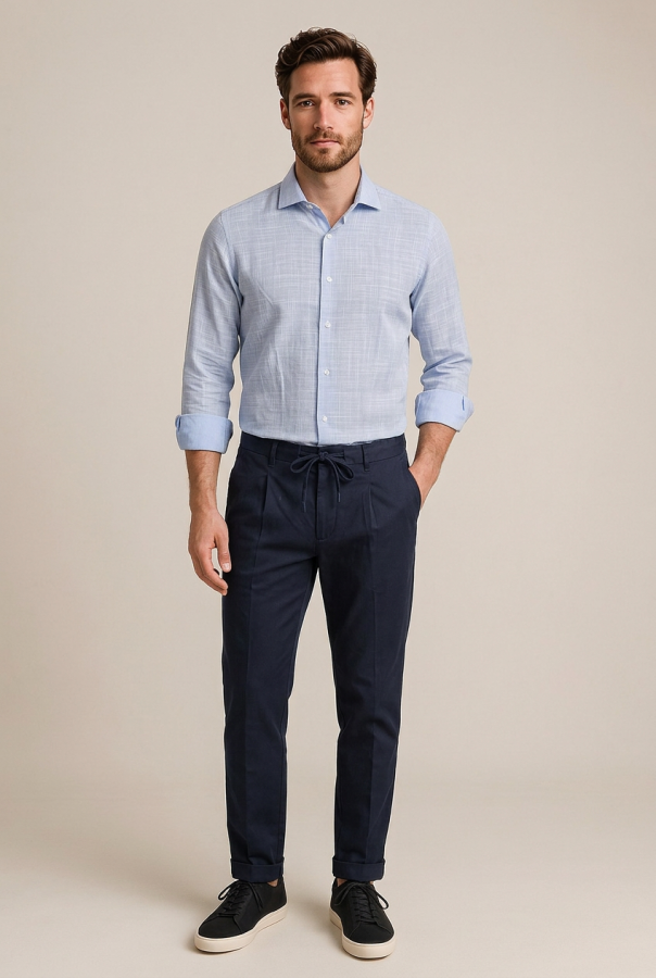 Camicia Uomo in Oxford Lino e Cotone - Celeste | GIMARK