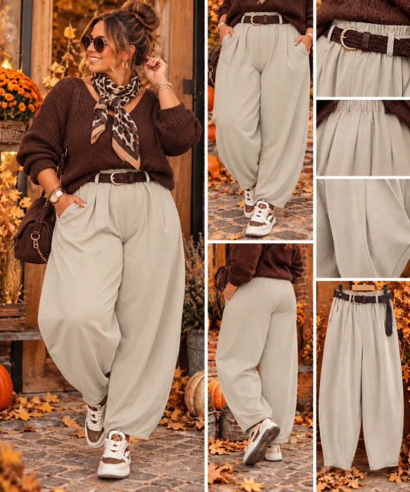 Pantalon barrel " sofia " beige 38 au 46/48 | Les Chics Filles by Sab