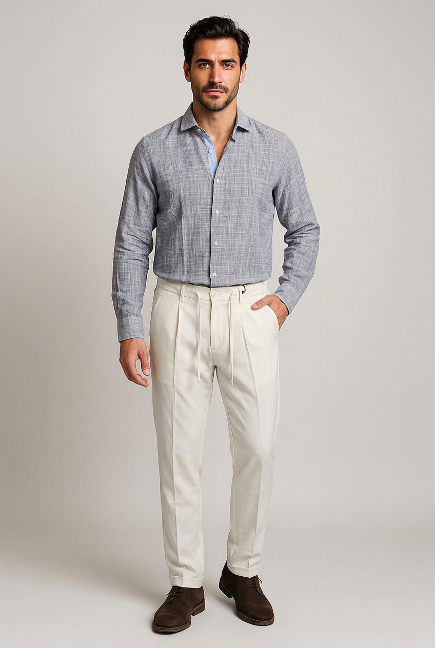 Camicia Uomo in Oxford Lino e Cotone - Blu | GIMARK