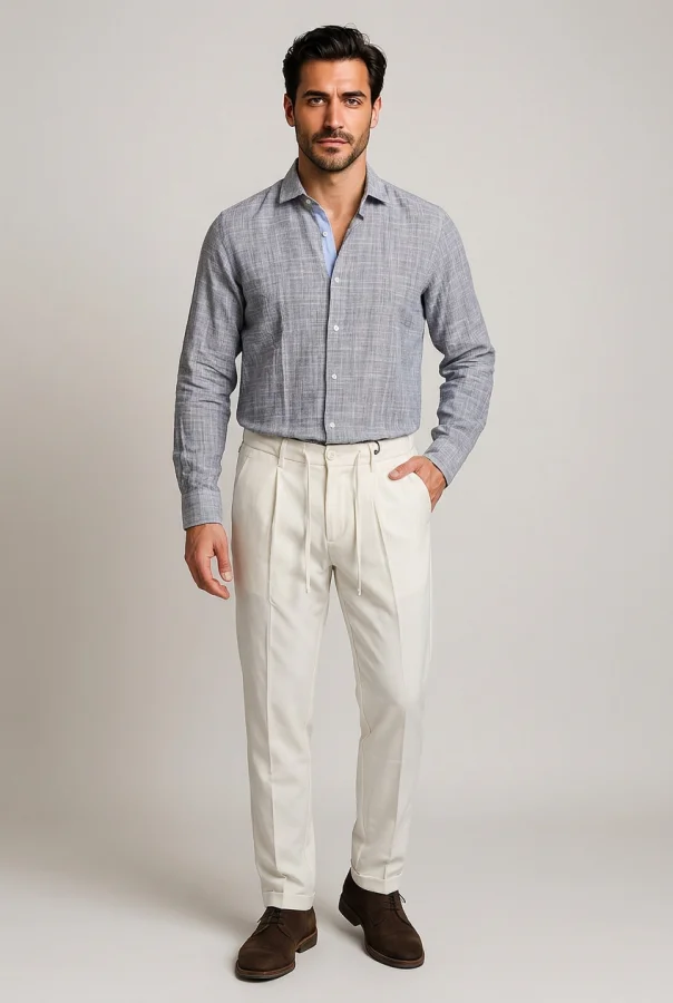 Camicia Uomo in Oxford Lino e Cotone - Blu | GIMARK