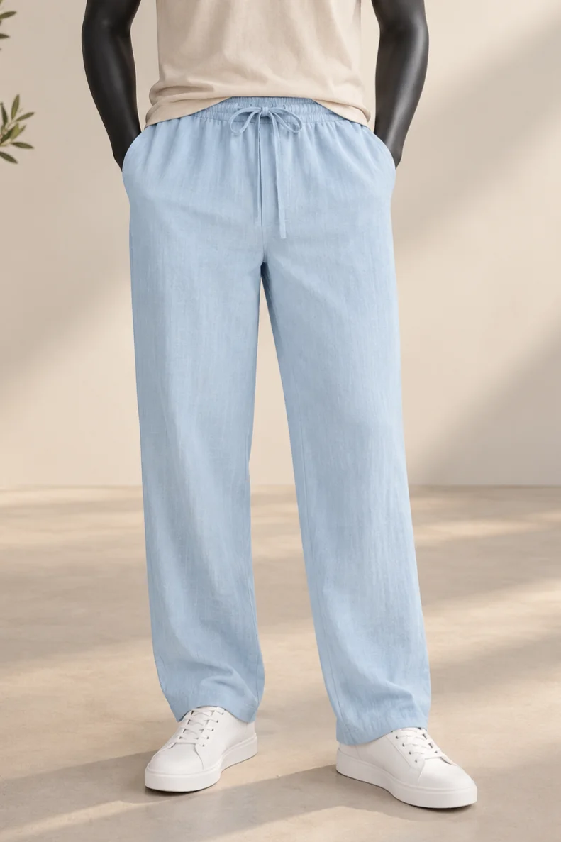 Calça estilo Linho Relaxed Fit Azul Céu Cod.949 | definne