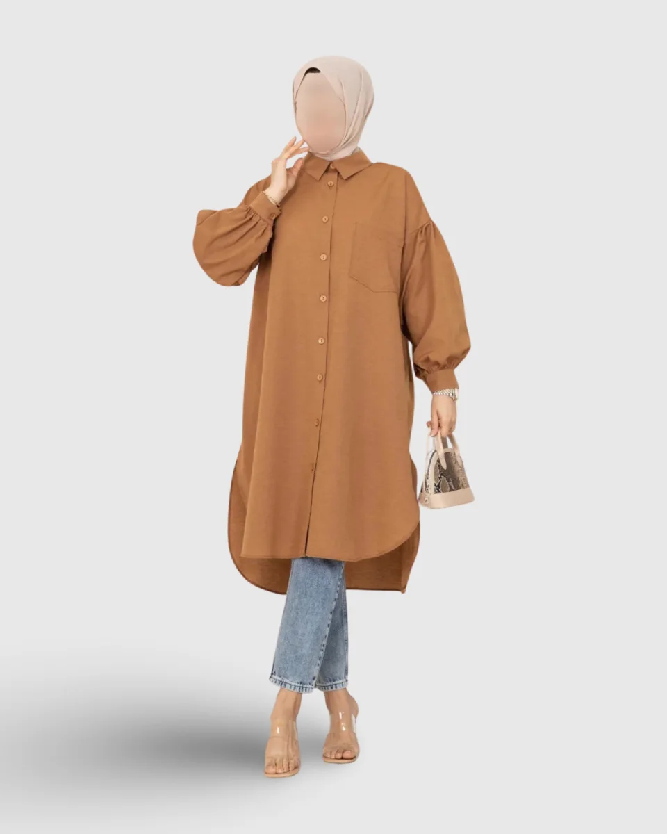 TUNIQUE CHEMISE HIJAB COUPE OVALE CAMEL | AMCOSMETIK