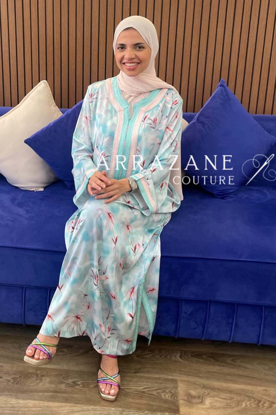 Caftan en Soi Sfifat Vert Eau | CasaZaz