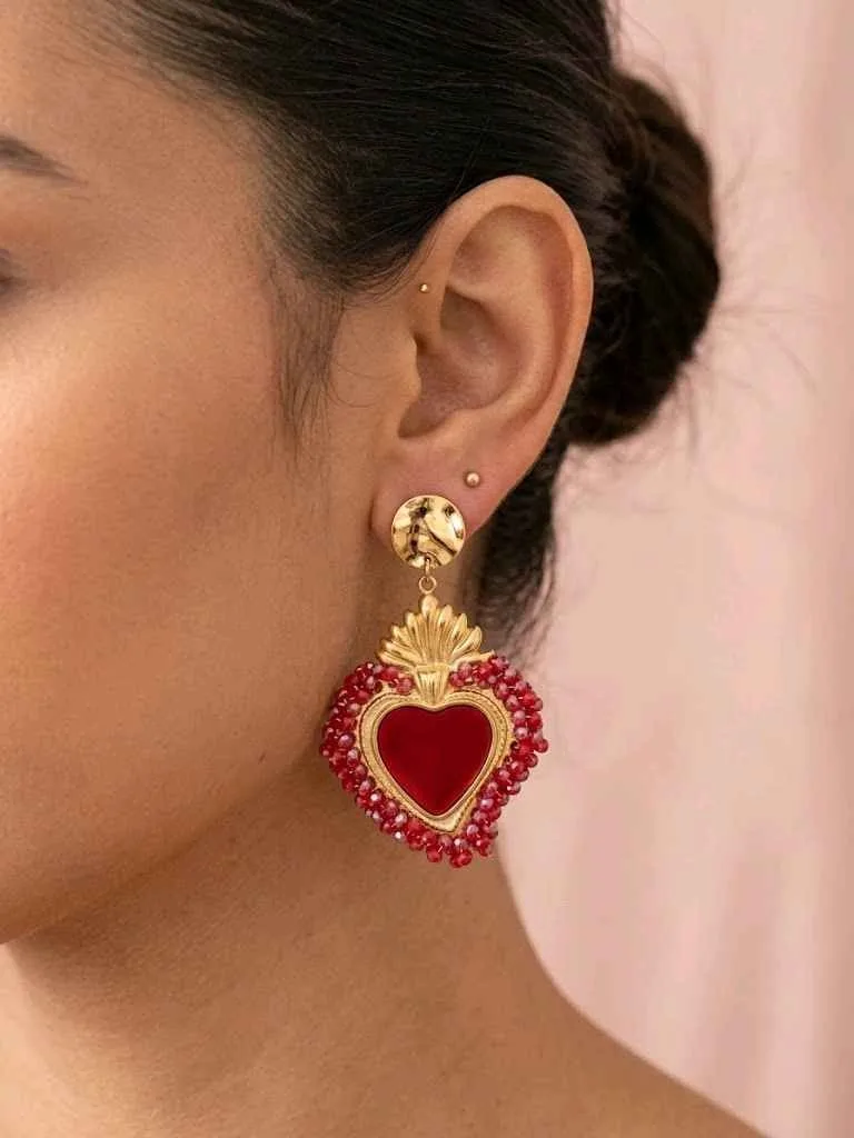 Boucles d'oreilles cœur sacré perlées | Deal Only One