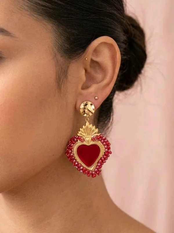 Boucles d'oreilles cœur sacré perlées | Deal Only One