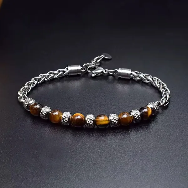 Bracelets à maillons cubains en pierre naturelle( oeil de tigre). 6MM unisexe, en acier inoxydable. | KingStone2.0