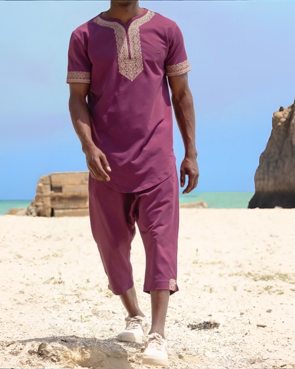 ENSEMBLE ETNIZ AWQAS BRODÉ - BORDEAUX  | AMCOSMETIK