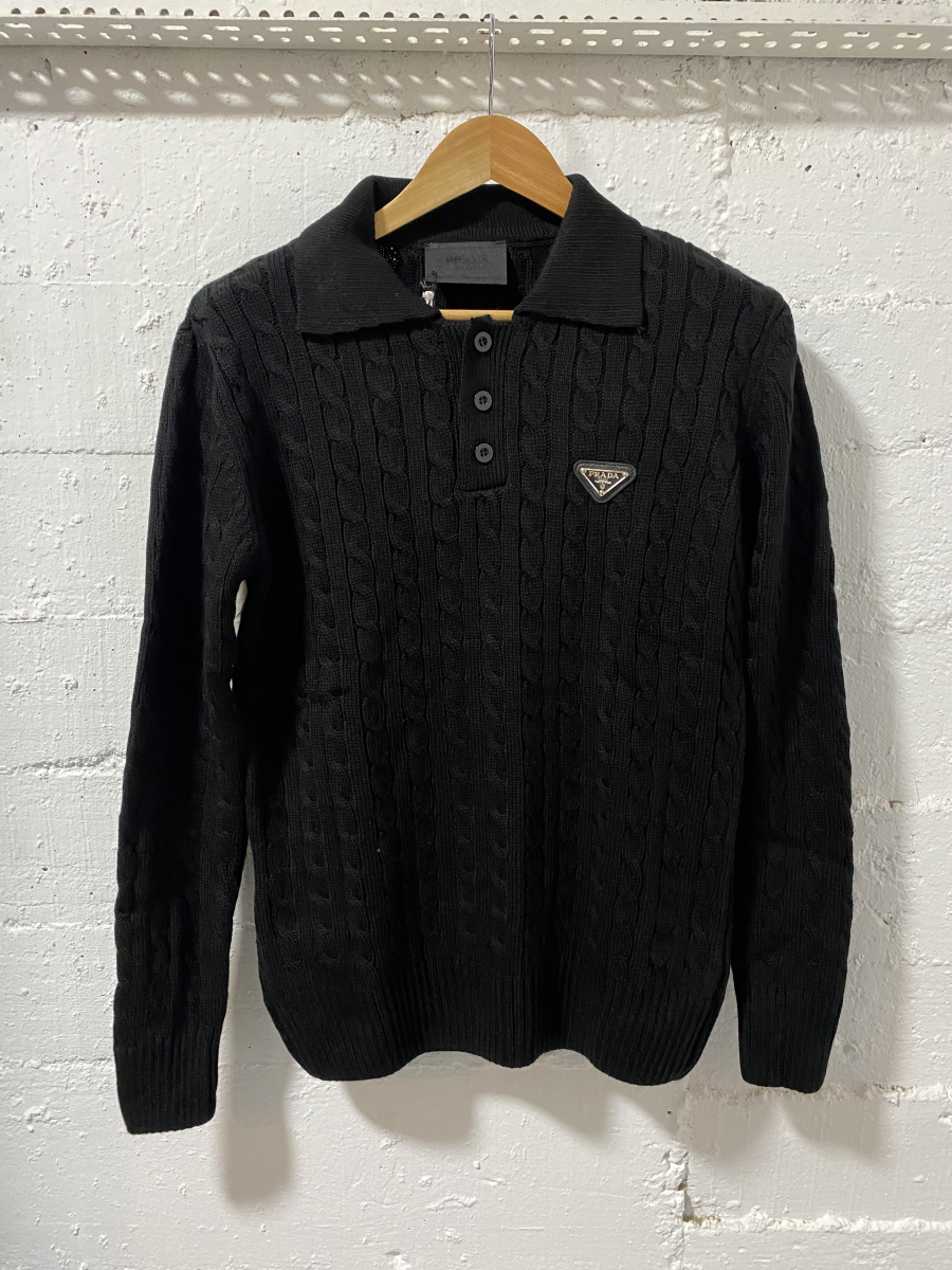Prada Milano Polo Sweater Black | MASSIMOLUXURYOUTLET