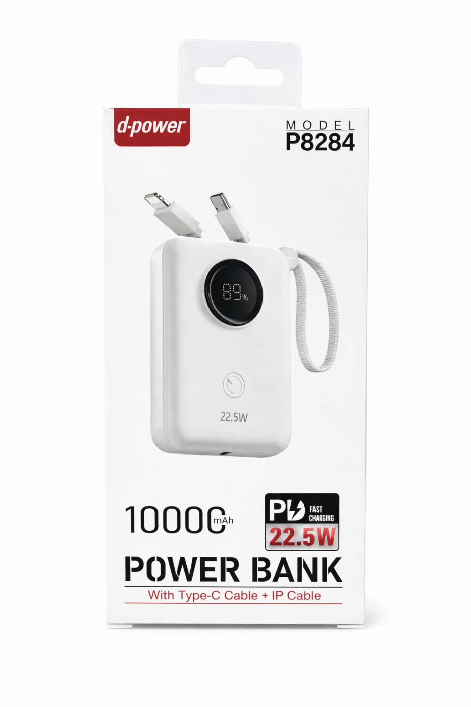 Powerbank 10000mAh PD 22.5W LCD avec IP+C cableWhite P8284  | Beauty phone 