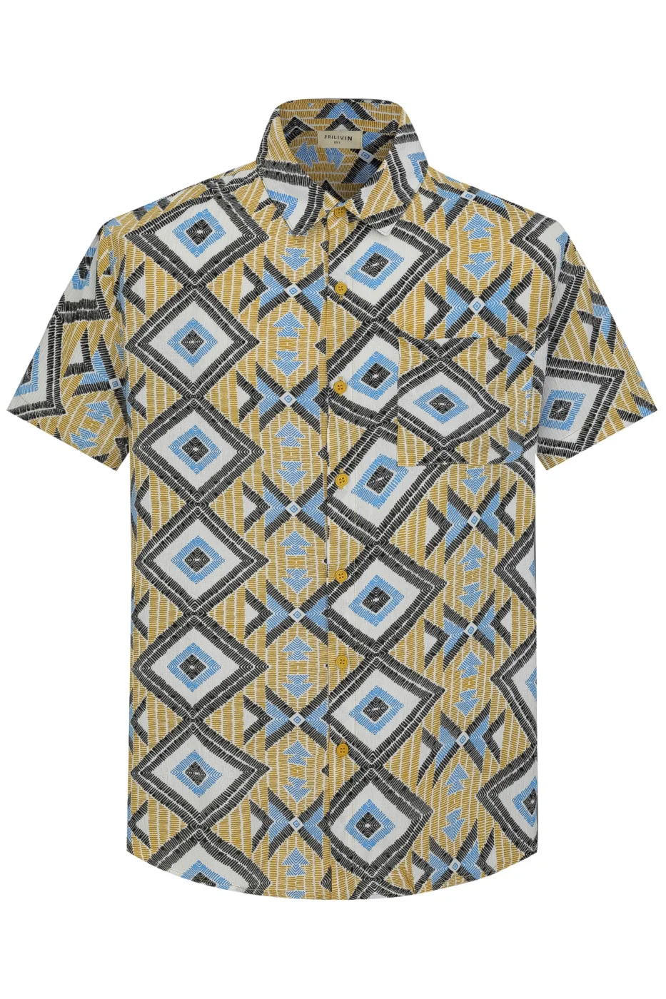 Camisa Havaiana Printe Geométrico Beje de Bolso | Definne