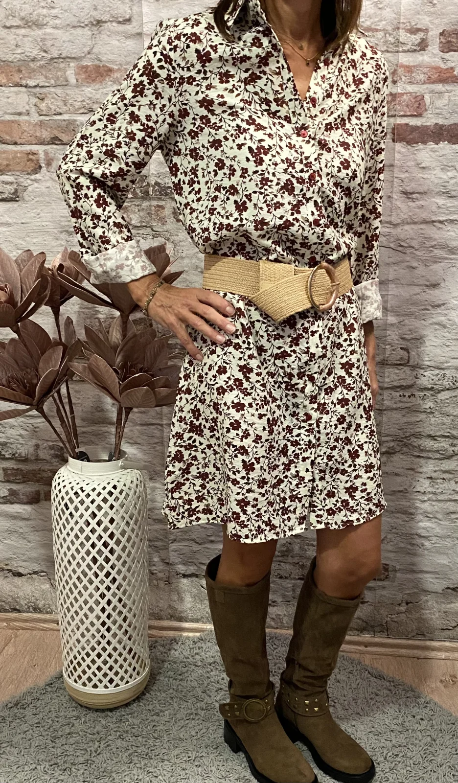 Robe chemise écru /bordeaux | Jus de coco 