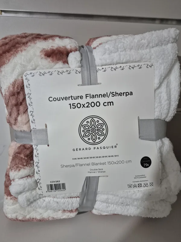 Plaid flannel sherpa rose 150x20cm | FC Boutique