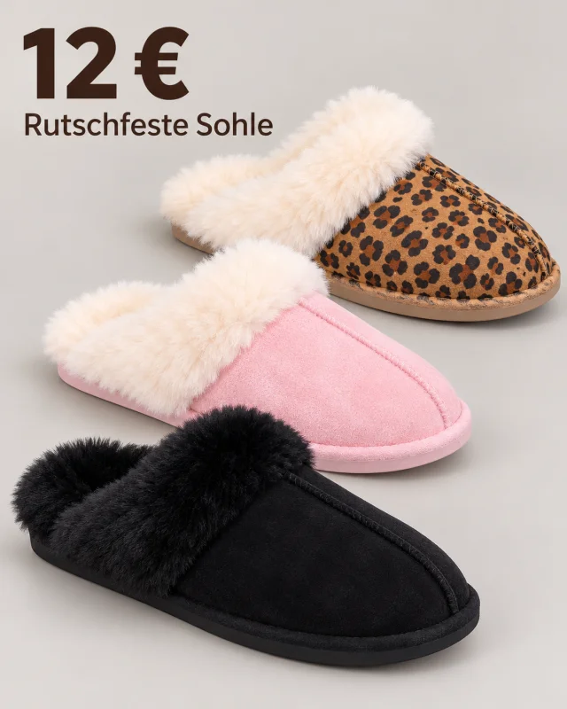 Kuschelhausschuh mit Fellrand – Leo, Schwarz oder Rosa | Lieblings Schuhe