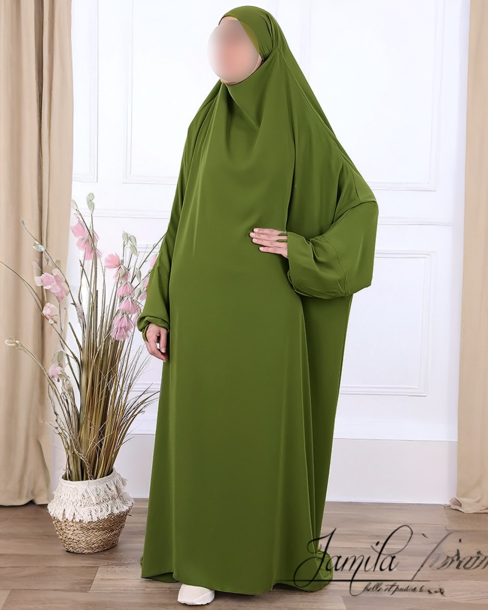 JILBAB 1 PIÈCE VERT OLIVE - JAMILA  | AMCOSMETIK