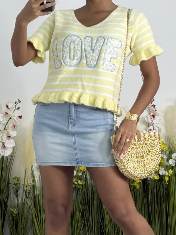 T shirt rayé jaune love  | Neyla