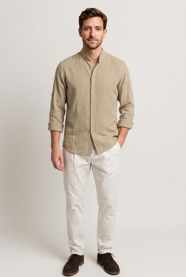 Camicia Uomo Estiva Collo alla Coreana - Coloniale | GIMARK