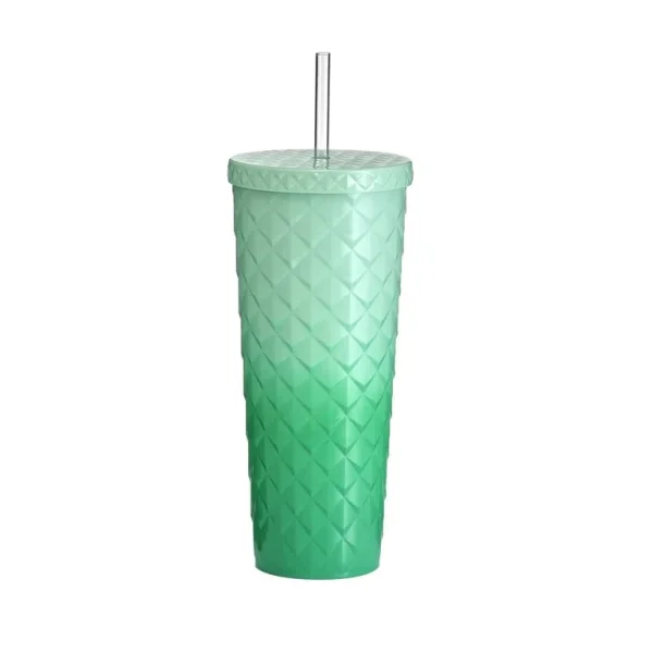 Mainstays 26oz Diamond Scale Textured Plastic Tumbler with Straw, Ombre Green, Double Wall Insulated  | Home & Kitchen Delights