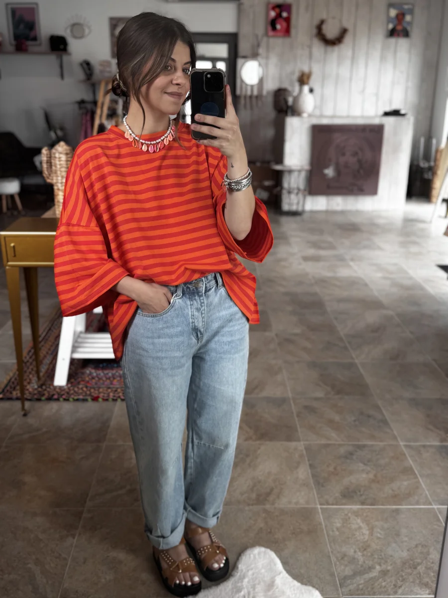 Tee-shirt LIVIA orange et rose | Les bohemiennes Le Bouscat