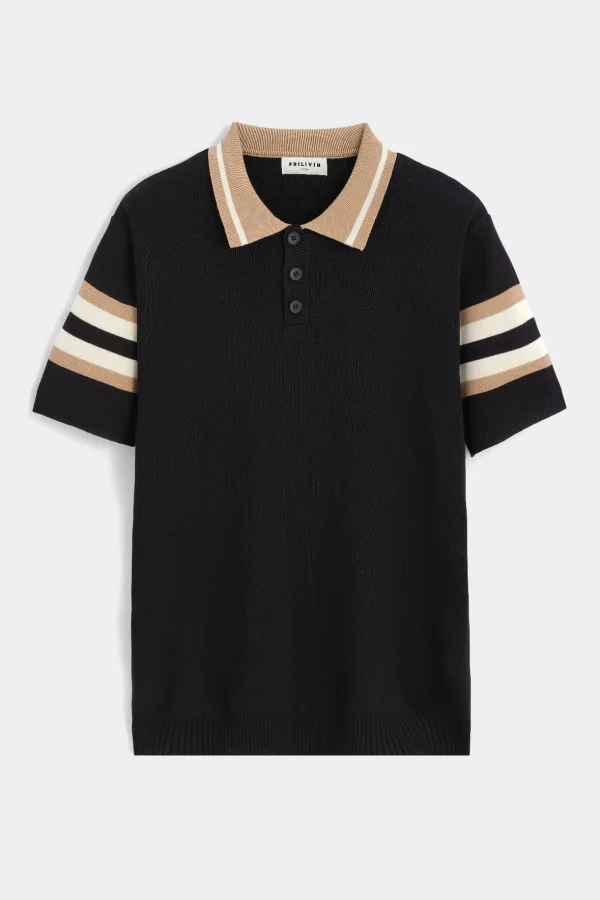 PRÉ-RESERVA Polo de malha Frilivin Preto e Castanho | definne
