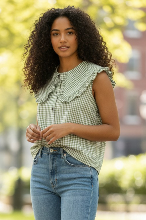 Blusa de Senhora modelo quadriculado na cor verde e branco  | definne