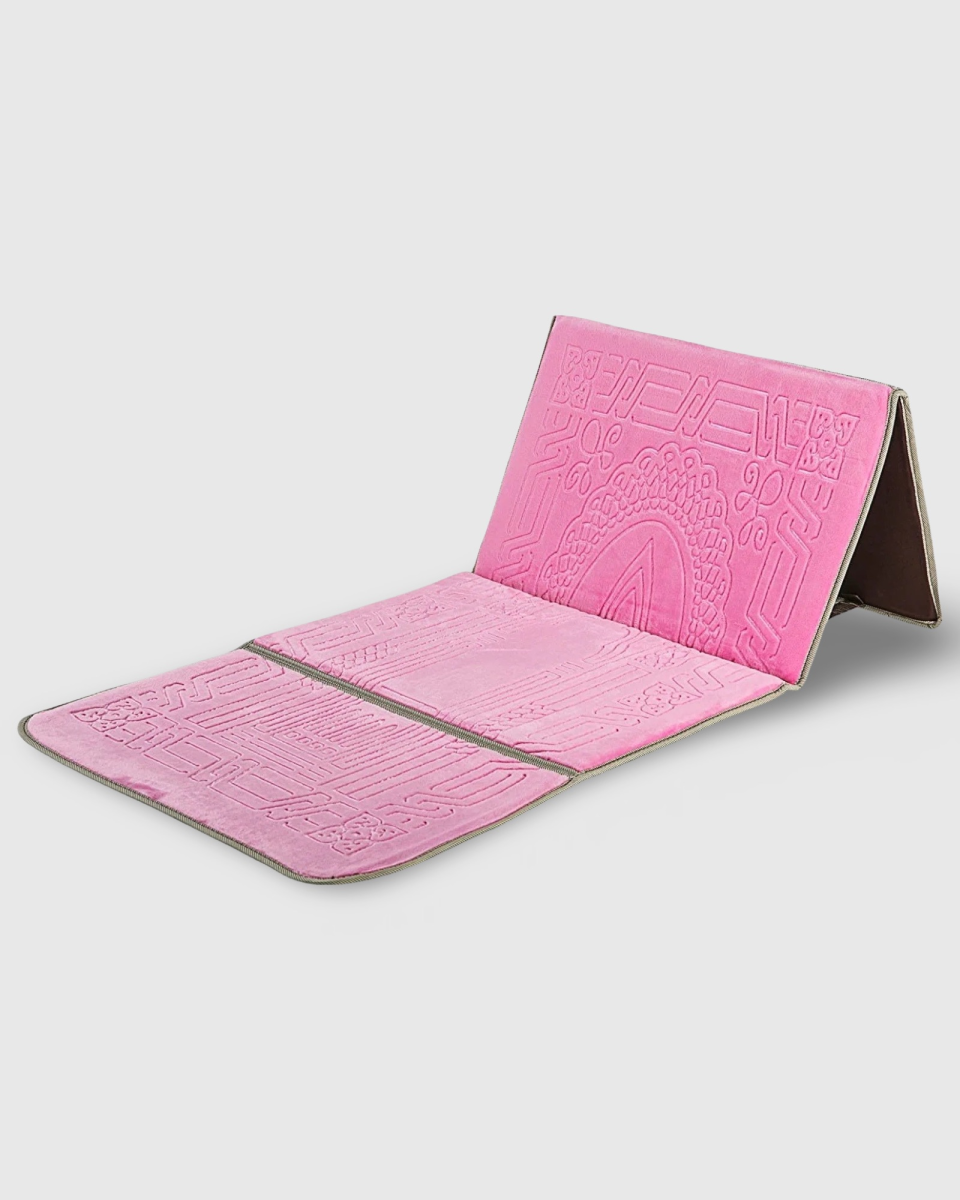TAPIS DE PRIERE PLIABLE  ROSE AVEC DOSSIER | AMCOSMETIK