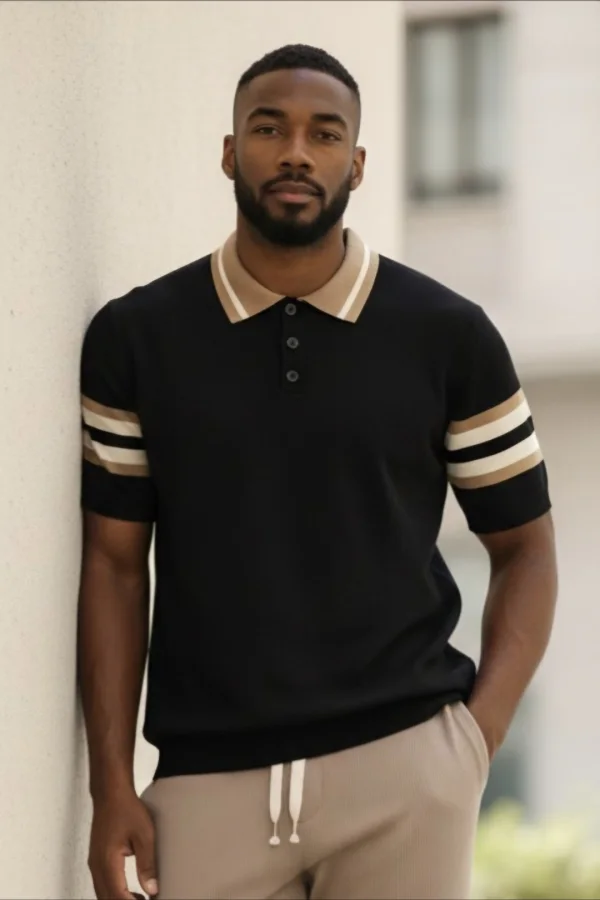 Polo de malha Frilivin Preto e Castanho Cod.791 | definne