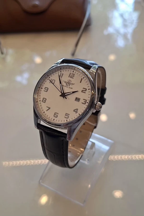 Relógio Michael Jonh Classic Leather Black & Sliver Fundo Branco Cod 2023 | Definne