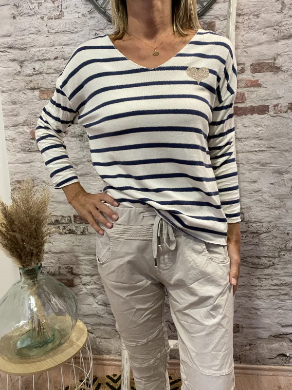 Pull rayé coeur 9583 | Jus de coco 