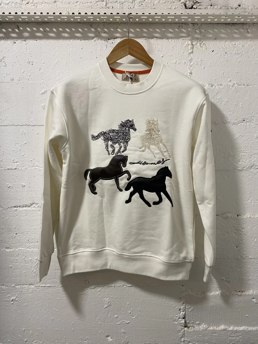 Hermes Paris Sweatshirt Horse White | MASSIMOLUXURYOUTLET