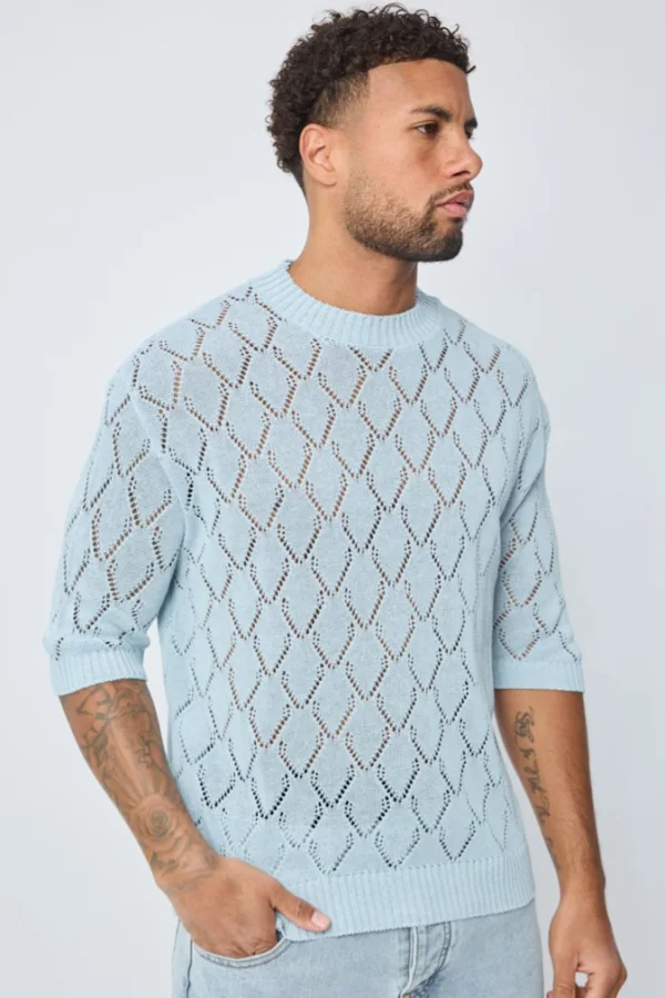 T-Shirt de Malha em Rede Frilivin Azul Celeste | definne