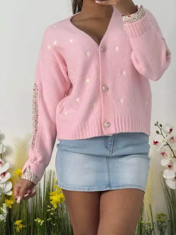 Gilet coeur - rose  | Neyla