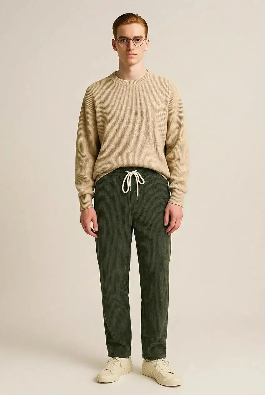 Pantaloni Uomo Velluto a Coste Elasticizzati - Verde | GIMARK