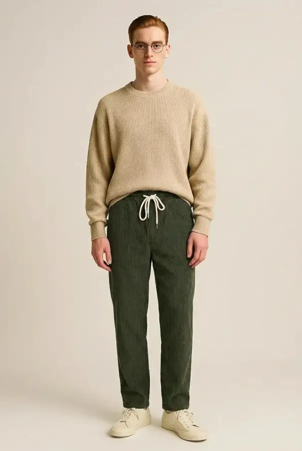 Pantaloni Uomo Velluto a Coste Elasticizzati - Verde | GIMARK