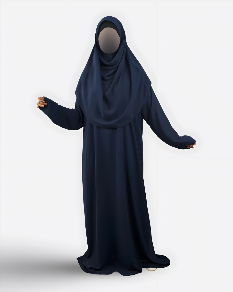 ROBE DE PRIÈRE SOIE DE MEDINE BLEU NUIT | AMCOSMETIK