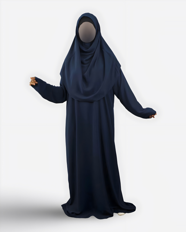 ROBE DE PRIÈRE SOIE DE MEDINE BLEU NUIT | AMCOSMETIK