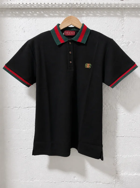 Gucci Firenze 1921 Web Stripe Polo Shirt Black | 