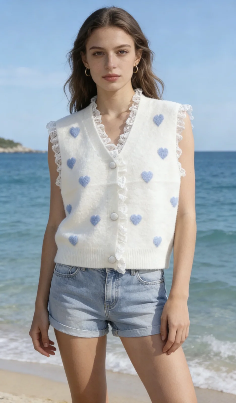 Gilet sans manche coeur bleu  | Neyla