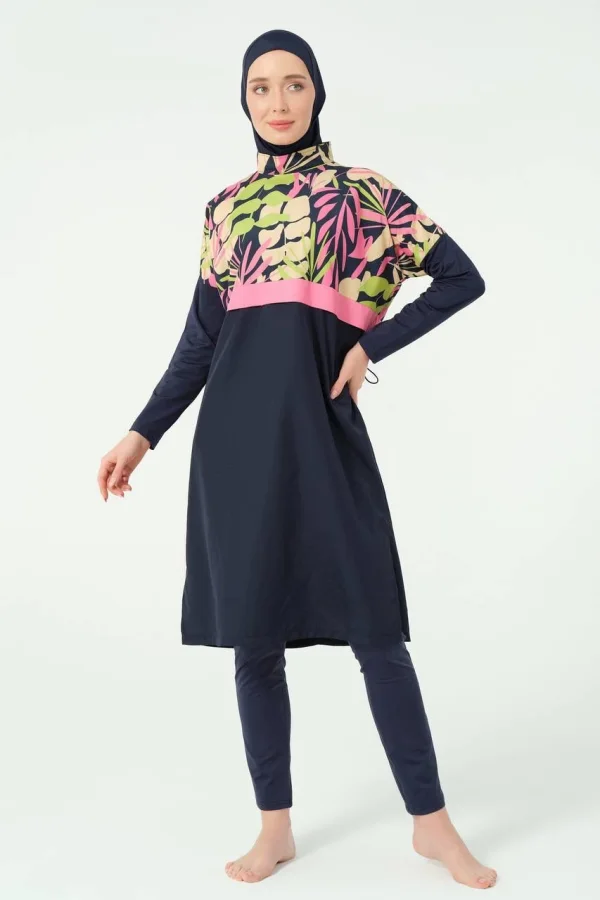 Burkini Long Lycra Tropical Bleu Marine | CasaZaz
