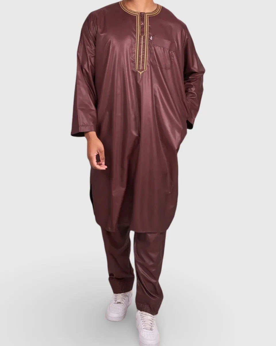 ENSEMBLE 2 PIÈCES – QAMIS & PANTALON MARRON  | AMCOSMETIK
