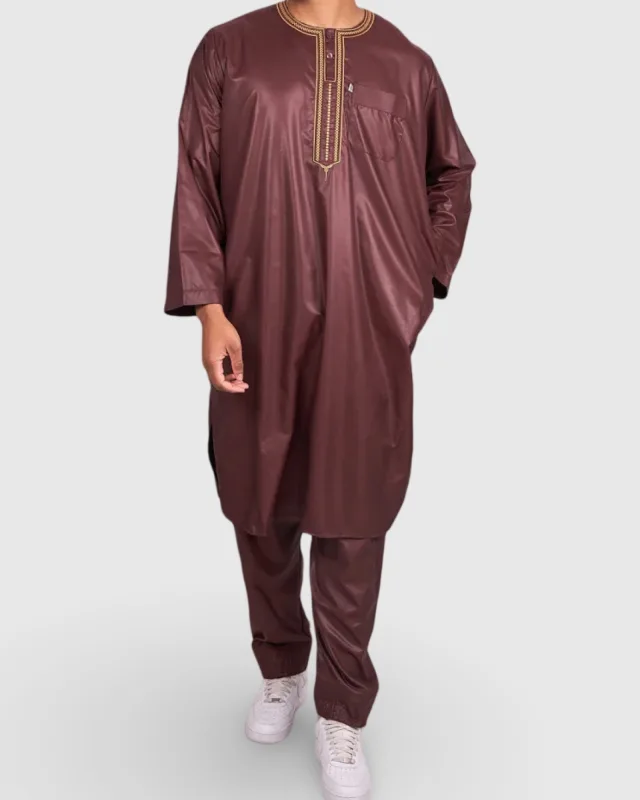 ENSEMBLE 2 PIÈCES – QAMIS & PANTALON MARRON  | AMCOSMETIK