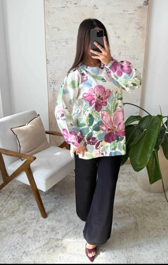 Ensemble fleuri oversize à sequins – Style romantique & éclatant | Jasmine créations 