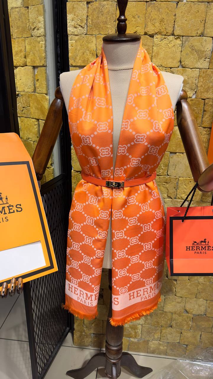 Hermes Paris Scarves Double face Orange Unisex | MASSIMOLUXURYOUTLET
