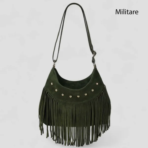 6104 - Borsa in camoscio con frange in  | Carvin Bags