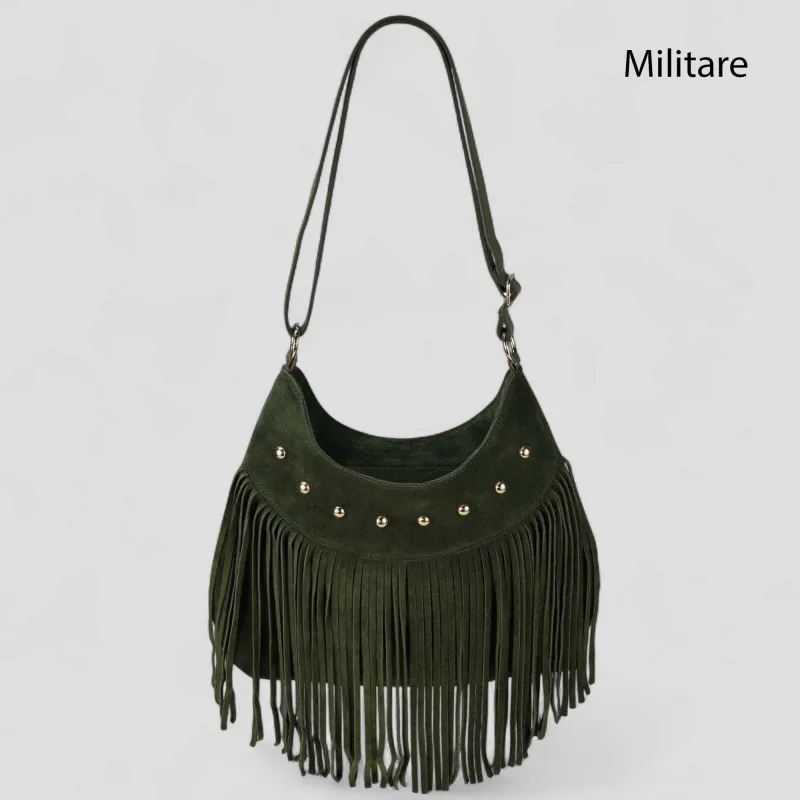 6104 - Borsa in camoscio con frange in  | Carvin Bags