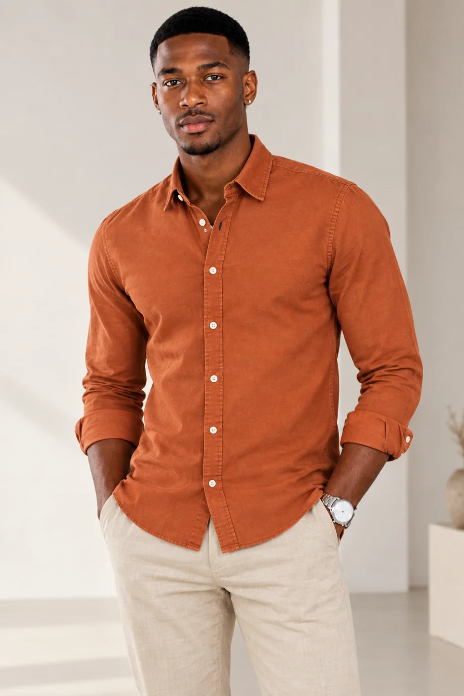 Camisa Casual Blue Coast Terracota Slim Fit | definne