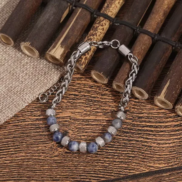 Bracelets à maillons cubains en pierre naturelle( jaspe spot bleu ). 6MM unisexe, en acier inoxydable.  | KingStone2.0