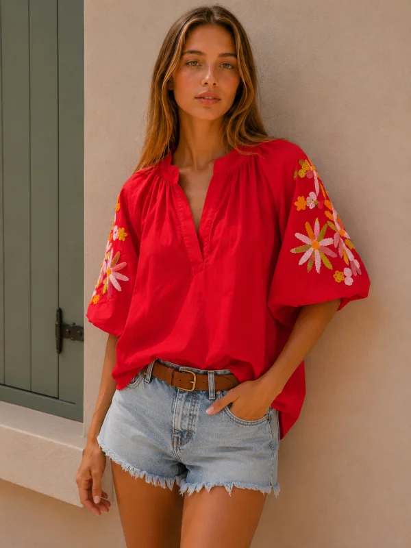 Embroidered Daisy Dream Blouse | Salsa Color