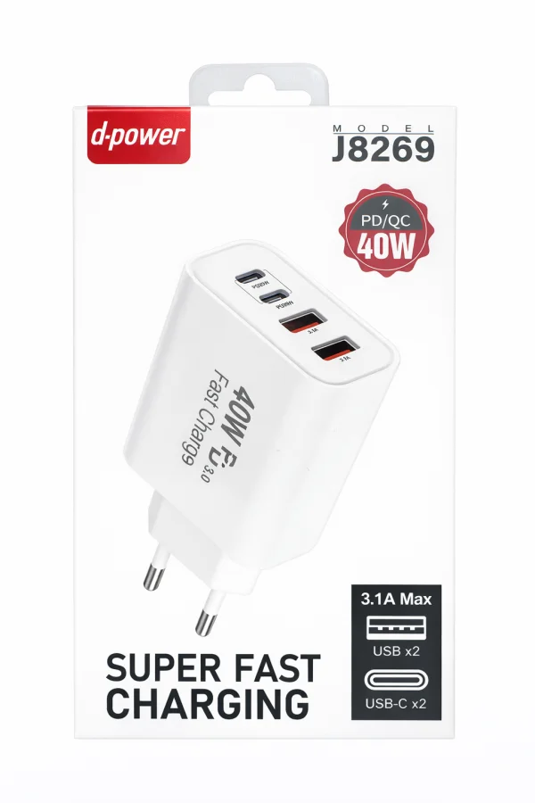 Chargeur J8269 PD/QC 40W 2*USB + 2*USB-C J8269 | Beauty phone 
