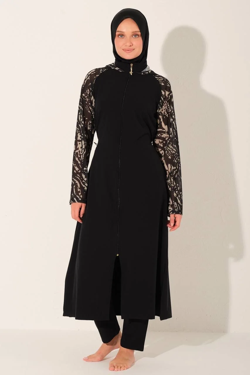 Burkini Long Manches Imprimées Noir | CasaZaz